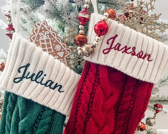 Embroidered Family Christmas Stocking, Personalized Stocking With Name, Christmas Knit Stocking, Winter Decor, Personalized Holiday gift