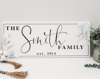 Family Name Sign, White Farmhouse Decor, Wedding Gift, Anniversary, Family Established Sign, Custom Last Name Sign, Personalized Wall Art