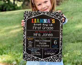 First Day of School Sign, Last Day of School Sign, Back to School Chalkboard, Kindergarten Sign, Personalized Sign, Cute Back to School sign