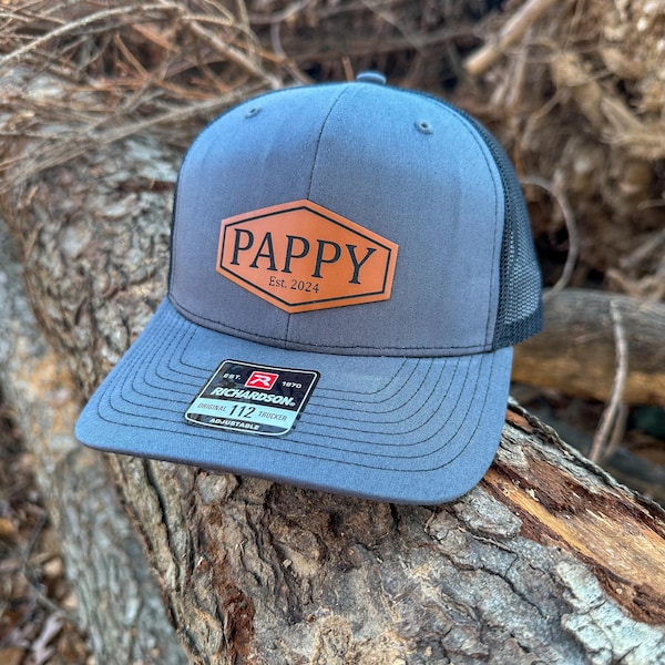 Custom Pappy Dad Patch Hat, Dad Christmas Gift, New Dad Gift, Gift For Husband, Trucker Hat, Grandpa Leatherette Patch Hat, Outdoors
