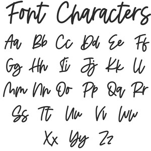 May include: A handwritten font alphabet with uppercase and lowercase letters in black ink on a white background. The letters are written in a casual, cursive style.