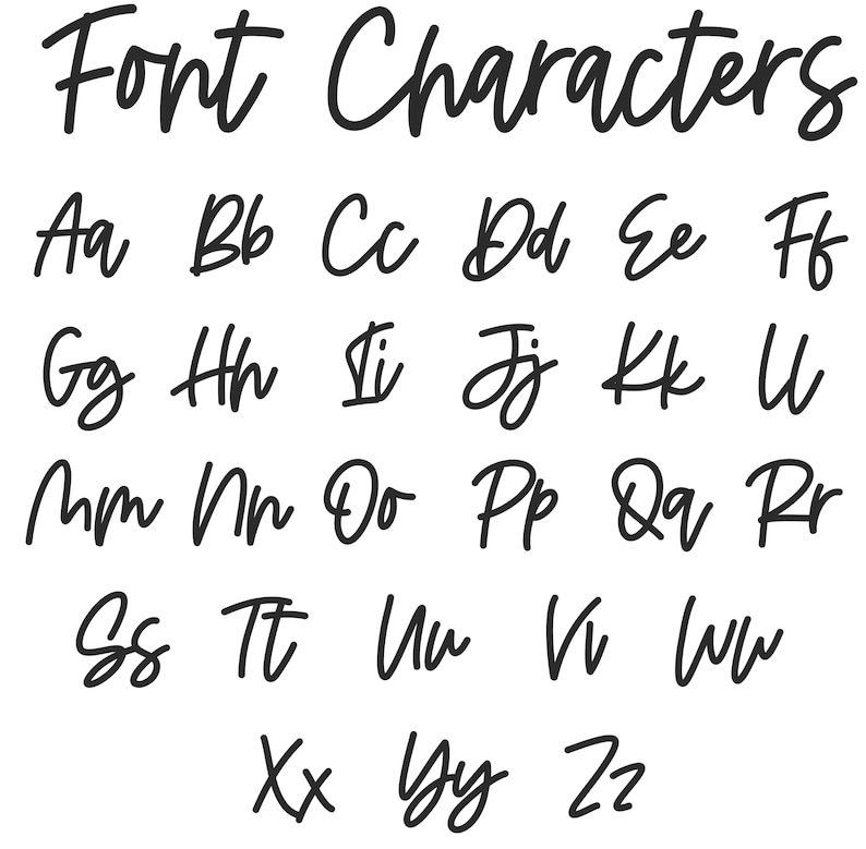 May include: A handwritten font alphabet with uppercase and lowercase letters in black ink on a white background. The letters are written in a casual, cursive style.