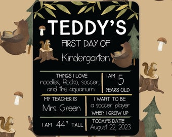 First Day of School Chalkboard Sign, Woodland Back to School Sign, Reusable School Sign, Last Day Of School, School Photo Prop, Kindergarten