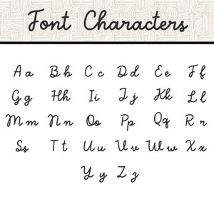 May include: A chart of the English alphabet in a handwritten font style. Each letter is displayed in both uppercase and lowercase.
