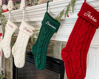 Embroidered Christmas Stockings, Knit Christmas Stockings, Personalized Christmas Stocking, Custom Embroidered Name Christmas Stocking