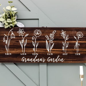 Custom Grandma Gift, Gift For Nana, Mother's Day Gift, Custom Wooden Sign, Grandma's Garden, Personalized Birth Month, Gift From Grandkids image 1