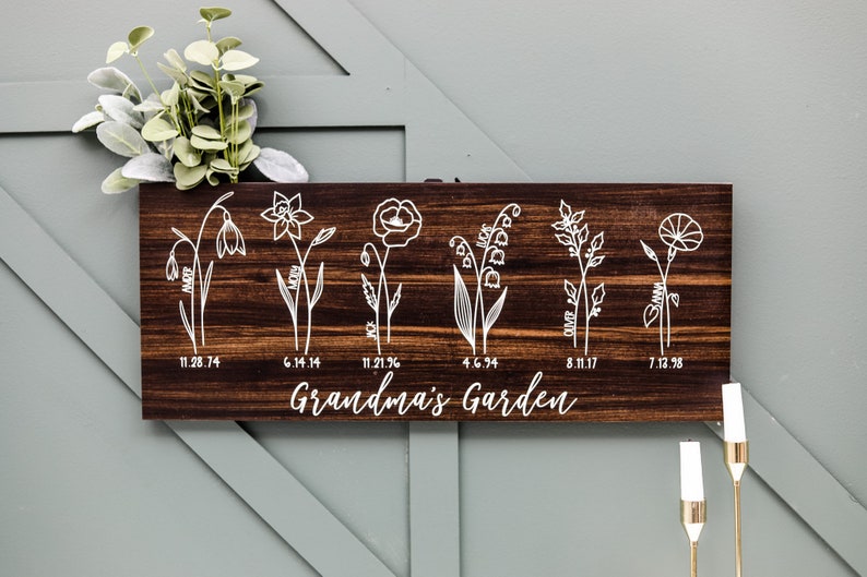 Custom Grandma Gift, Gift For Nana, Mother's Day Gift, Custom Wooden Sign, Grandma's Garden, Personalized Birth Month, Gift From Grandkids image 1