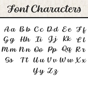 May include: A graphic showing the alphabet in a cursive font style. The letters are in black on a white background.
