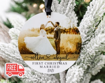 Personalized Newlywed Ornament, Our First Christmas, Custom Photo ornament, Wedding Ornament, Engagement Ornament, Just Married, Custom Pic