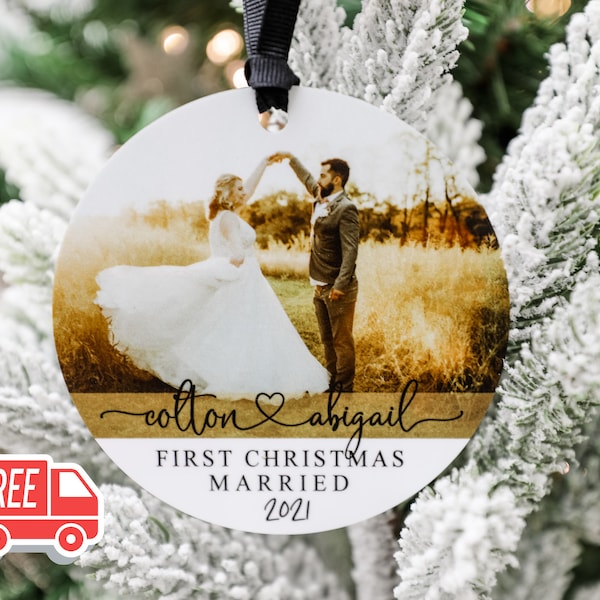 Personalized Newlywed Ornament, Our First Christmas, Custom Photo ornament, Wedding Ornament, Engagement Ornament, Just Married, Custom Pic