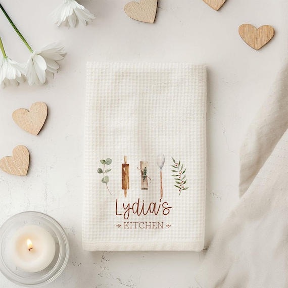 Personalized Kitchen Hand Towel, Personalized Kitchen Towel, Custom Waffle Hand Towel, Cute Kitchen Name Towel, New Home Gift, Personalized