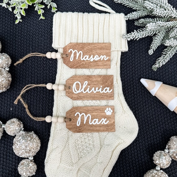 Stocking Tag, Personalized Christmas Tags, Christmas Stocking Tag, Name Tag for Christmas Stocking, Rustic Christmas Tag, Beaded Name Tag