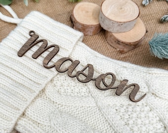 Stocking Name Tags, Christmas Stocking Name Tags Cutout, Wooden Stocking Tag, Knit, Wood Ornament, Mantel Decor, Farmhouse Decor, Modern