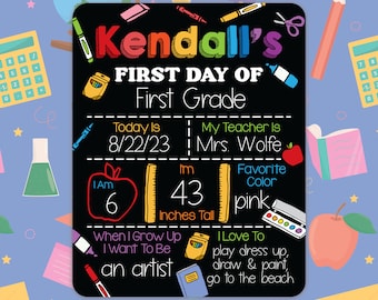 First Day of School Sign, Back to School Sign, Reusable School Sign, Kindergarten Sign, School Photo Prop, Crayon School Sign