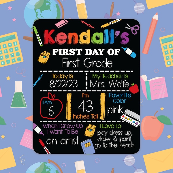 First Day of School Sign, Back to School Sign, Reusable School Sign, Kindergarten Sign, School Photo Prop, Crayon School Sign
