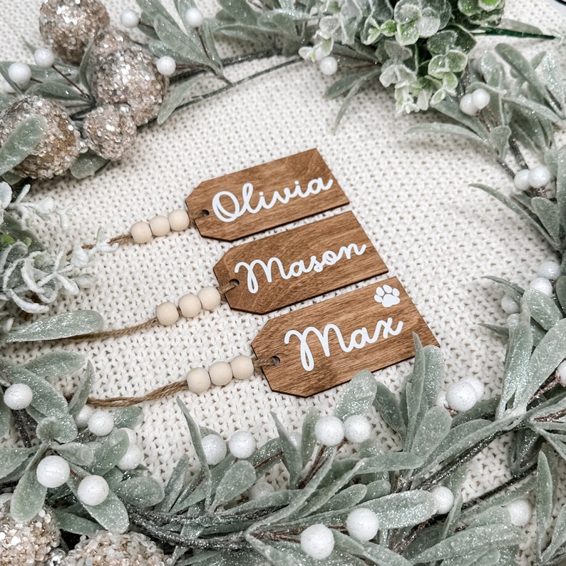 Stocking Tag, Personalized Christmas Tags, Christmas Stocking Tag, Name Tag for Christmas Stocking, Rustic Christmas Tag, Beaded Name Tag bild 7