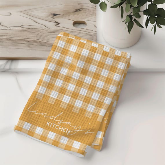 Personalized Kitchen Hand Towel, Personalized Kitchen Towel, Custom Waffle Hand Towel, Cute Checkered Kitchen Towel, Gingham Hand Towel