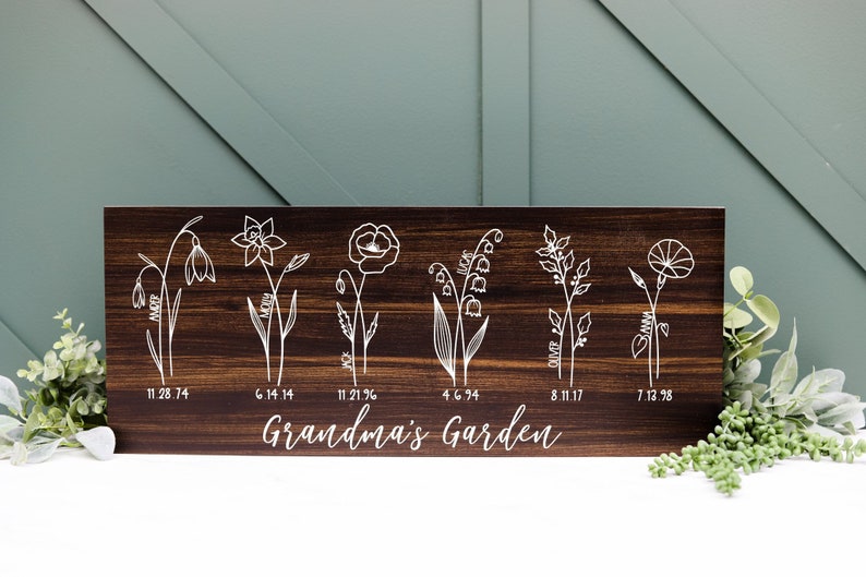 Custom Grandma Gift, Gift For Nana, Mother's Day Gift, Custom Wooden Sign, Grandma's Garden, Personalized Birth Month, Gift From Grandkids image 2