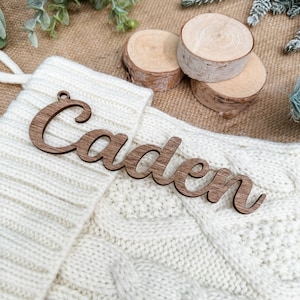 Christmas Stocking Name Tags, Christmas Stocking Name Tags Cutout, Wooden Stocking Tag, Knit, Wood Ornament, Mantel Decor, Farmhouse Decor