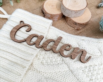 Christmas Stocking Name Tags, Christmas Stocking Name Tags Cutout, Wooden Stocking Tag, Knit, Wood Ornament, Mantel Decor, Farmhouse Decor