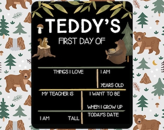 First Day of School Chalkboard Sign, Woodland Back to School Sign, Reusable School Sign, Last Day Of School, School Photo Prop, Kindergarten