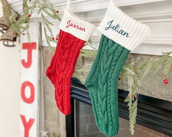 Kids Christmas Stockings, Knit Christmas Stockings, Personalized Christmas Stocking, Custom Embroidered Name Christmas Stocking