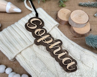 Christmas Stocking Name Tags, Christmas Stocking Name Tags, Wooden Stocking Tag, Unique Gift, Knit, Wood Ornament, Farmhouse Rustic Decor