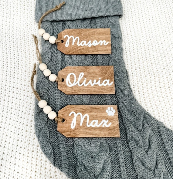 Stocking Tag, Personalized Christmas Tags, Christmas Stocking Tag, Name Tag for Christmas Stocking, Rustic Christmas Tag, Beaded Name Tag