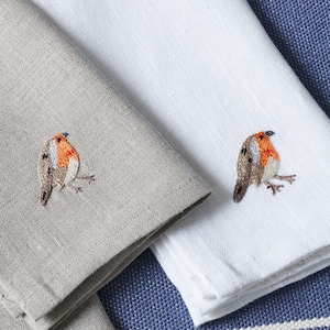 Garden Bird Napkins - Set of 6 - Hand Embroidered