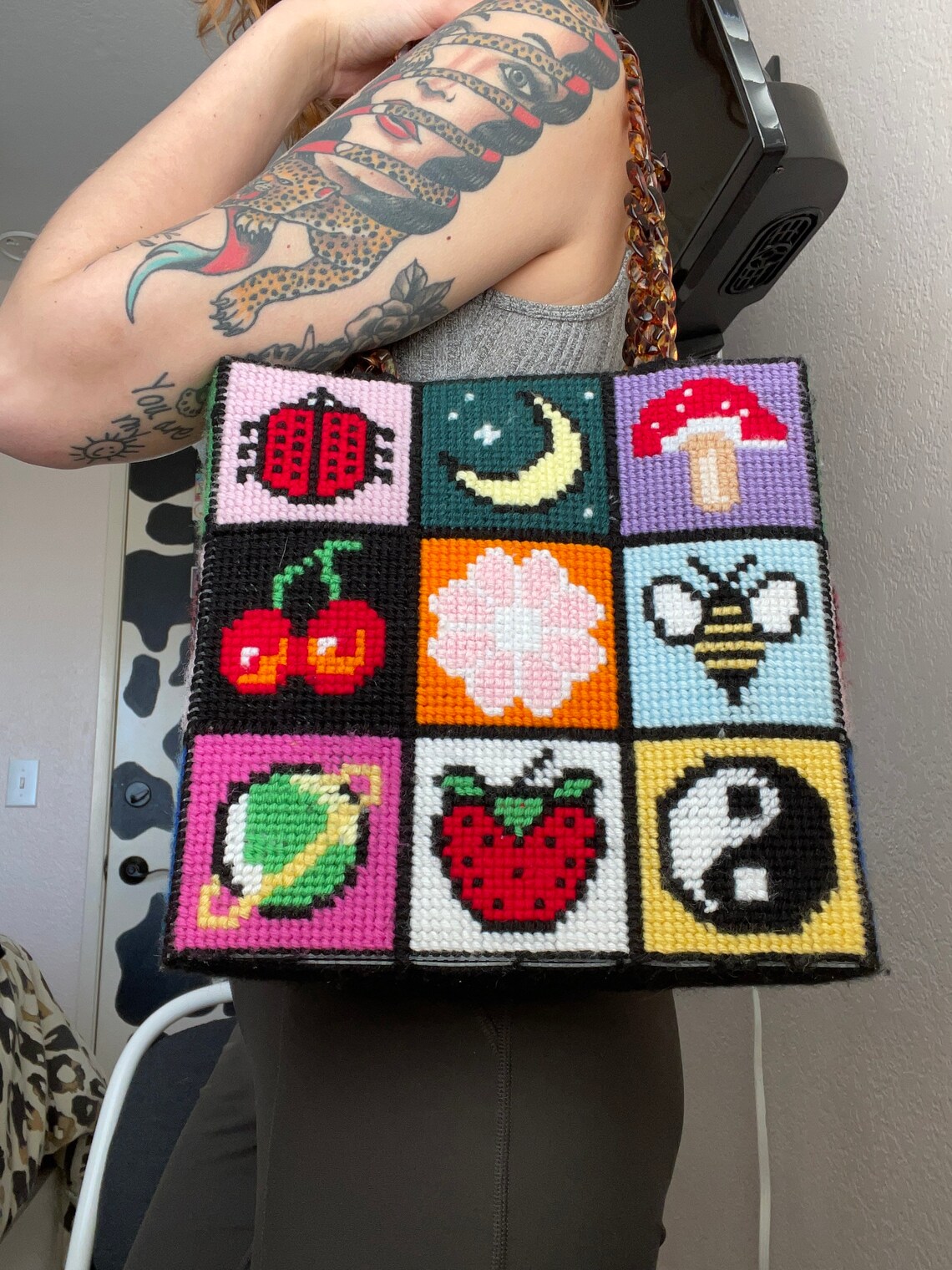 Cross stitch patchwork multicolor UNIF inspired shoulder bag Etsy