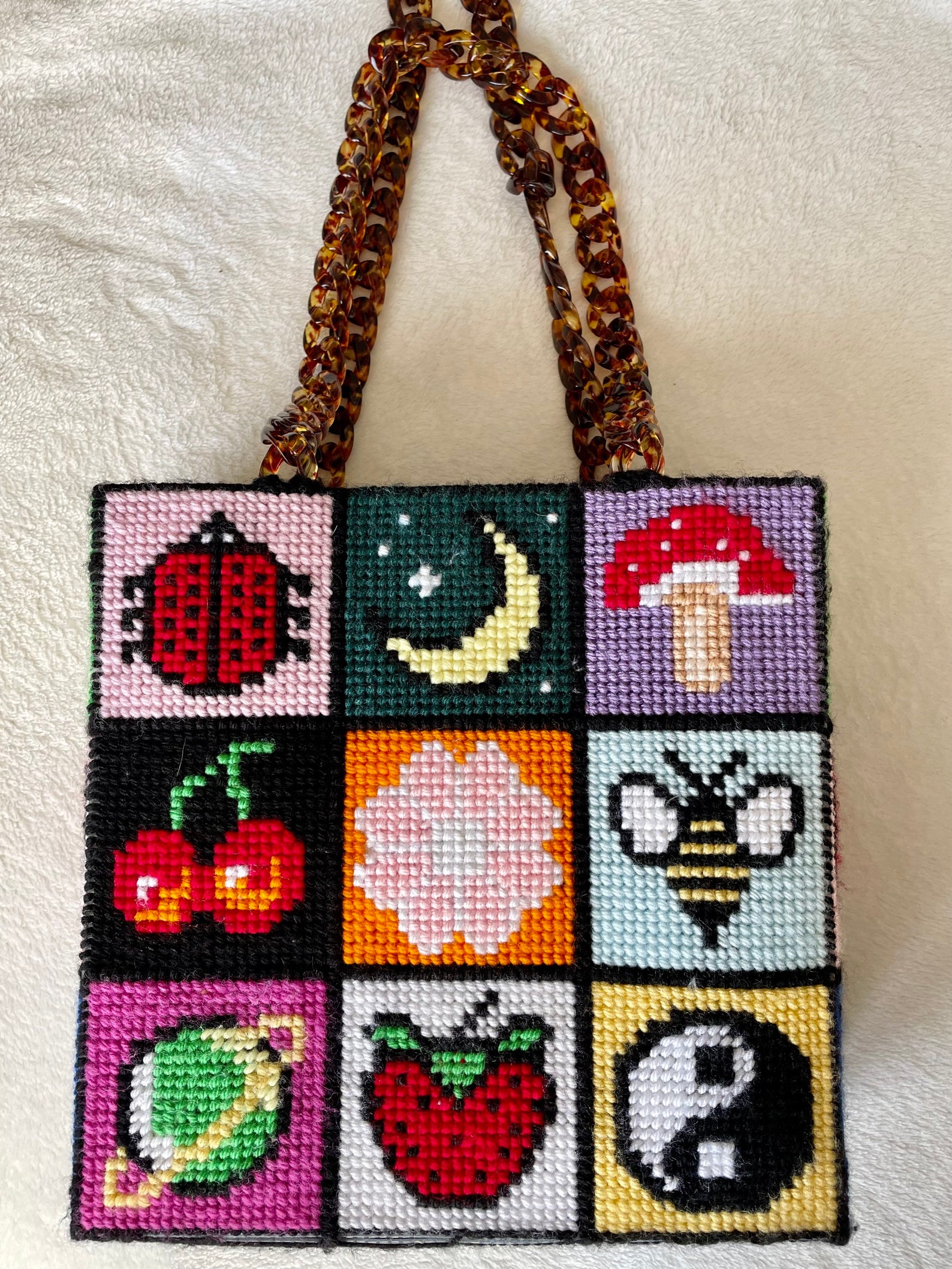 Cross stitch patchwork multicolor UNIF inspired shoulder bag Etsy