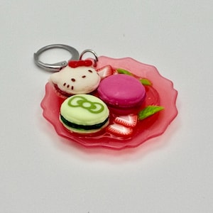 Fancy Plate of Hello Kitty Macarons Charm Stitch Marker Progress Keeper
