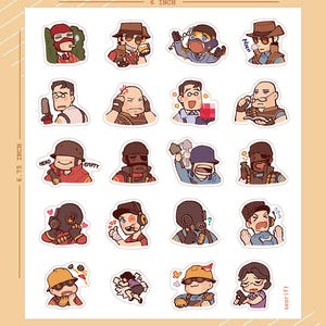 May include: A sheet of stickers featuring various cartoon characters, each with unique expressions and poses. The sheet measures 6 inches wide and 6.75 inches tall. The stickers are colorful and detailed, with a variety of hats and accessories. The website searift.carrd.co is printed at the bottom.