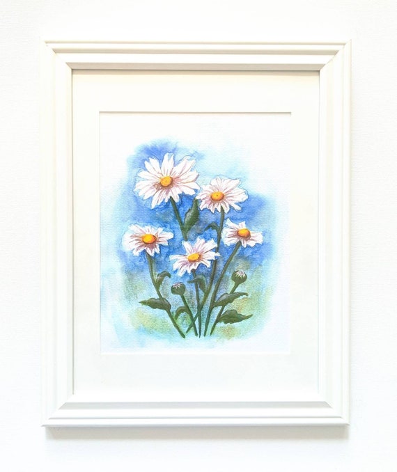 Daisy Print Framed Wall Art Print Daisy Watercolor Painting Etsy