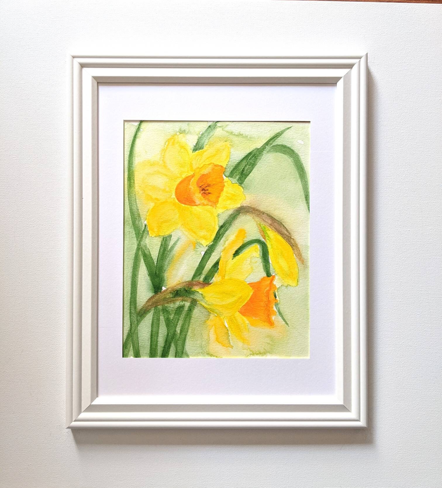 Daffodil watercolor painting Framed wall art Yellow flower | Etsy