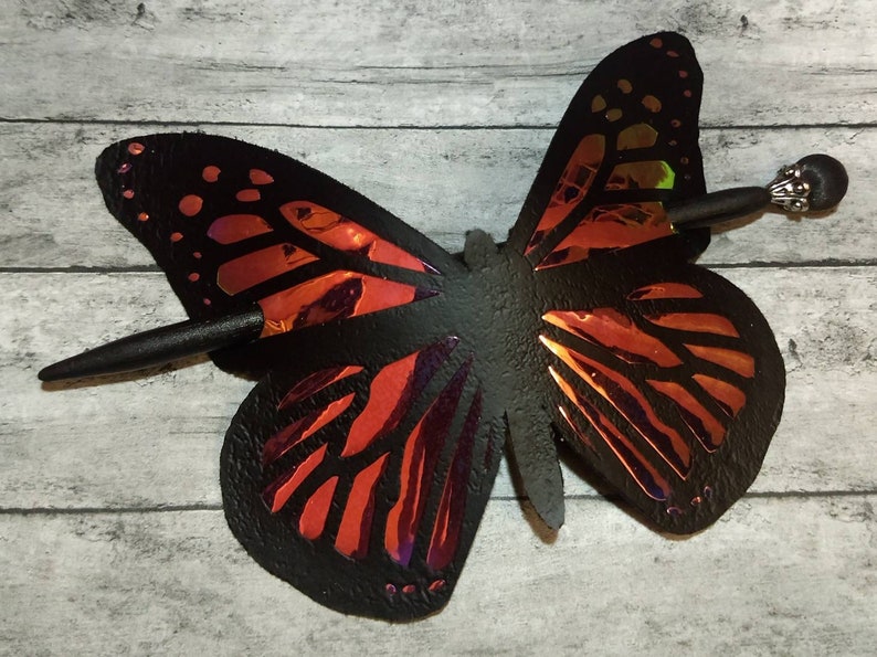 Holographic Butterfly Hair Slide Stick Barrett Vegan Leather Accessories for Long Hair