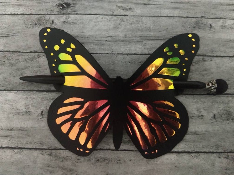 Holographic Butterfly Hair Slide Stick Barrett Vegan Leather Accessories for Long Hair