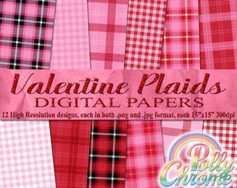 Valentine's Day Plaid Digital Papers