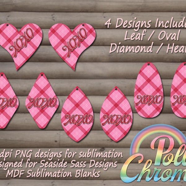 Pink Plaid with Glitter xoxo earring designs for sublimation