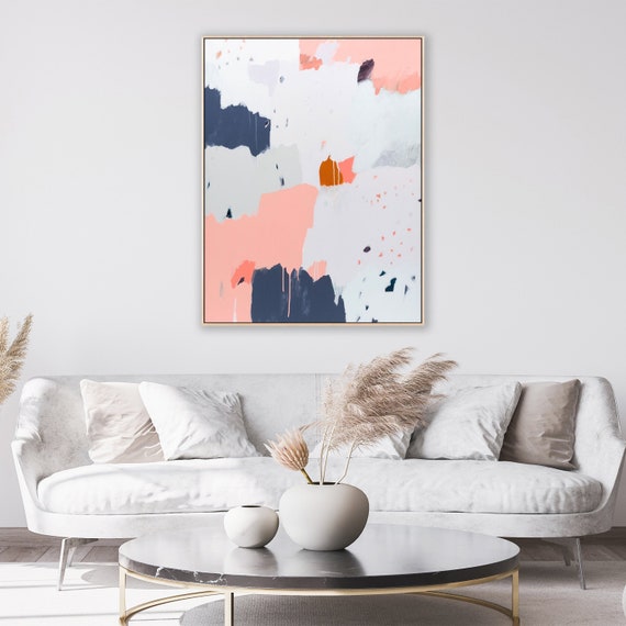 Light pastel artwork with deep blue pink ORIGINAL painting | Etsy