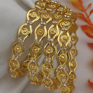 Gold Plated Daily Bangles Set of 4| Lightweight Bangle Set| Statement wedding bangles| Indian Traditional Party Wear Bangles| Gift for her