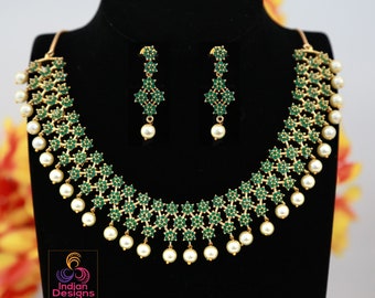 Bridal Choker Flower Gold Plated AD Semi Precious White stone Necklace Set | CZ AD color stone Wedding Jewelry | Bollywood style choker set