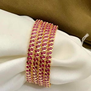 Gold plated daily wear ruby and white stone bangles-set of 4| american diamond party wear bangle set| traditional indian style bangles