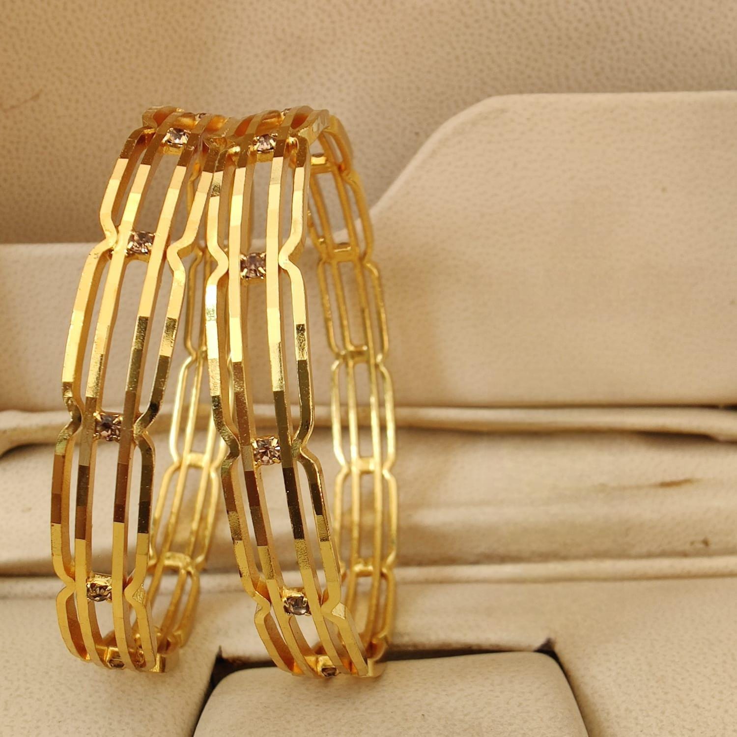 Elegant Lightweight Gold Plated Bangles with Crystals  | Traditional Indian Bangles Set of 2 | Daily Wear  Gold Plated Bangles| Gift for her