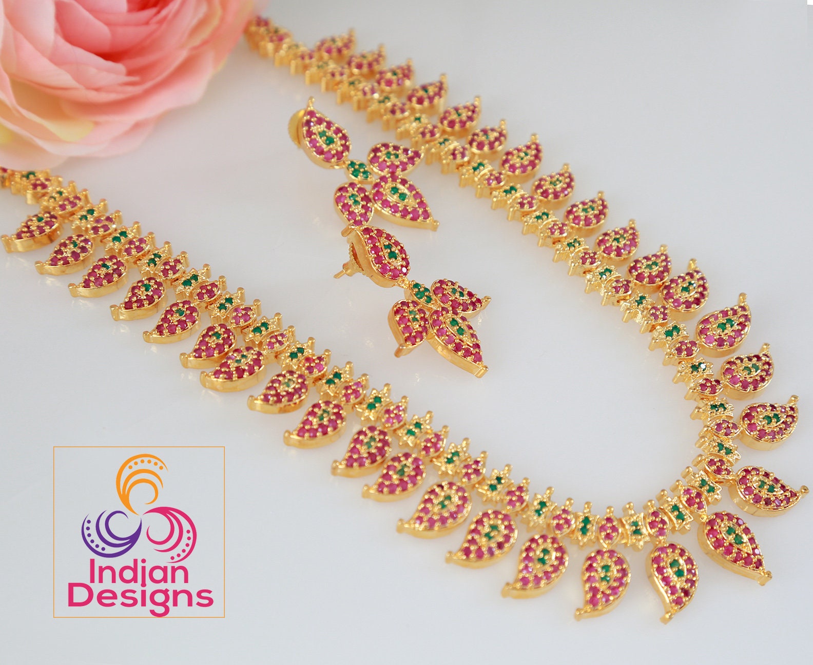 High Quality Gold Plated Mango Design AD Haram Bridal Necklace - Etsy