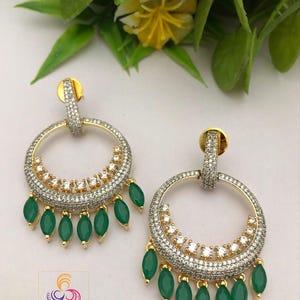 Chandbali earrings designs in gold polish with low price | rose gold cz chandbali | indian wedding earrings | fashion bollywood earrings afbeelding 1