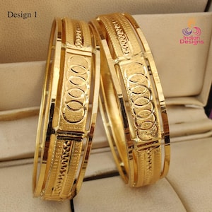Gold Tone Indian Bangles Set 2 Pc| party wear bangles| Light weight Modern gold bangle/Bracelet set for| Wedding bangles Indian|Gift for her