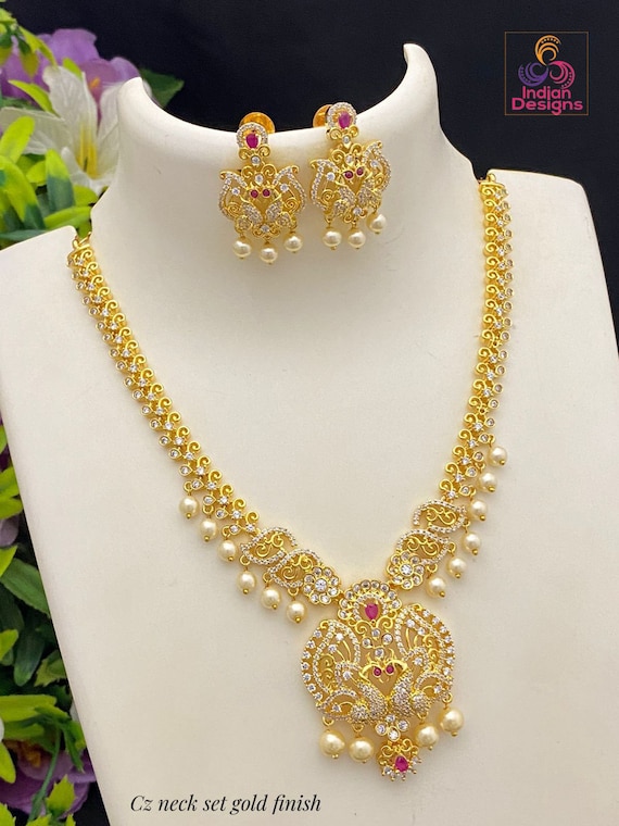 Unique Design American Diamond Necklace Set Gold Plated Emerald