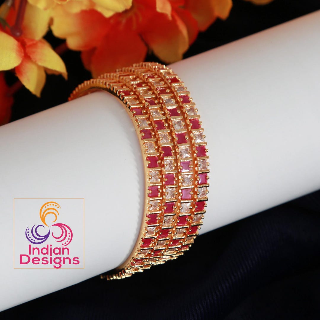 ADストーン ルビー＆エメラルドグリーン バングルセット｜ゴールド