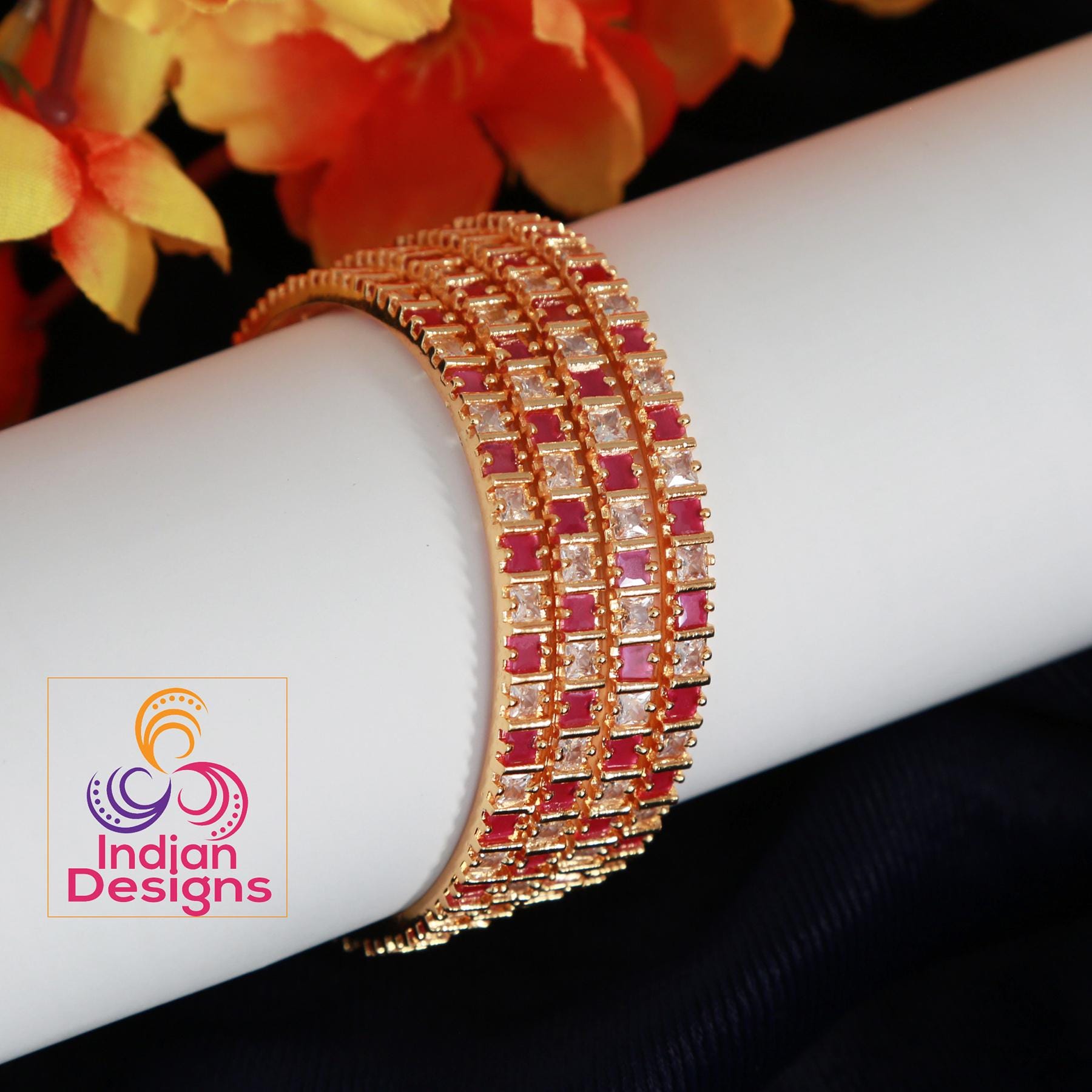 ADストーン ルビー＆エメラルドグリーン バングルセット｜ゴールド